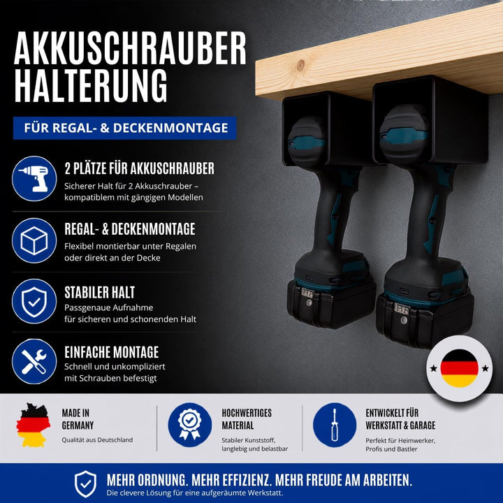Generisch 2x Akkuschrauber Halterung für Regal Decken Halter Wandhalter Universal Set