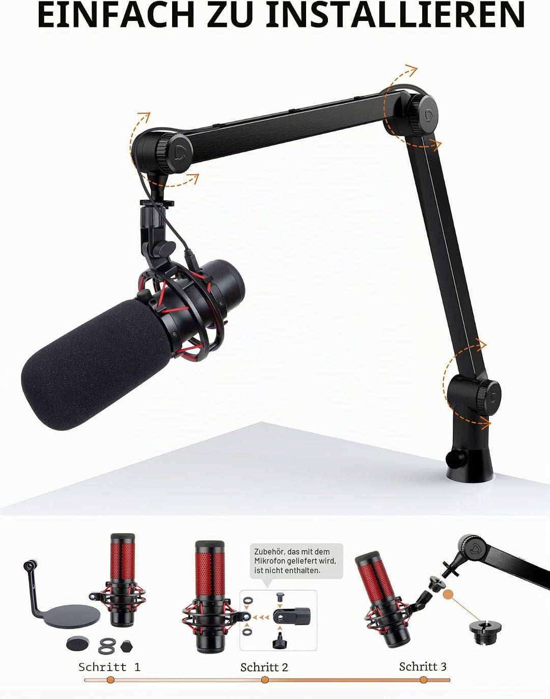 SUNMON für Hyperx QuadCast Universeller Mikrofon Arm - 360° drehbarer Mikrofon Halterung Tisch für R