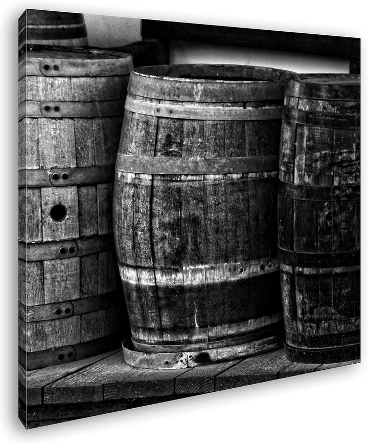 deyoli alte Holzfässer mit Wein im Format: 60x60 Effekt: Schwarz&Weiss als Leinwandbild, Motiv ferti