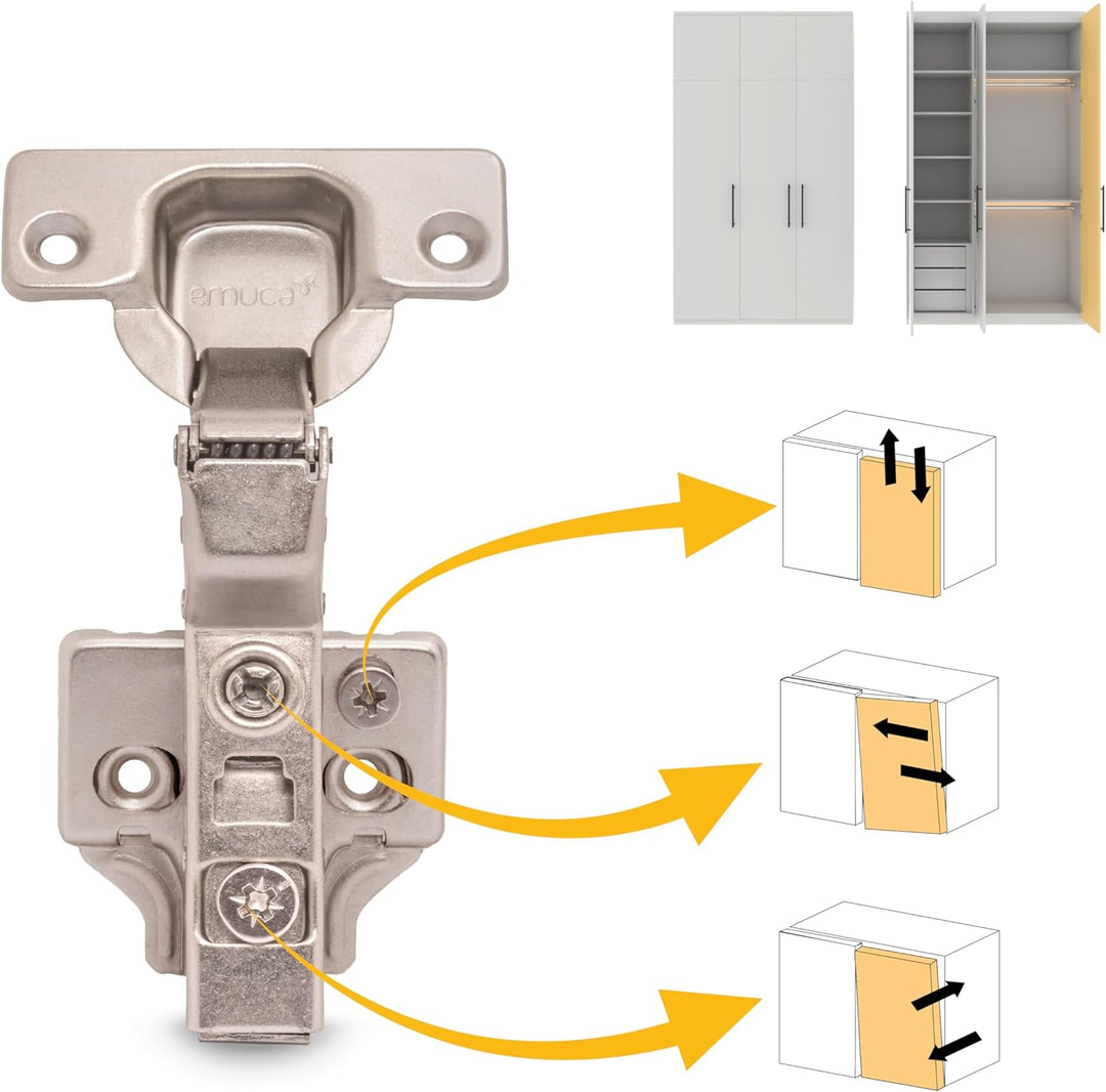 Emuca 1011507 Pack aus 20 Topfscharnieren Ø35mm 100° mit sanftem Verschluss für aneinanderstossende