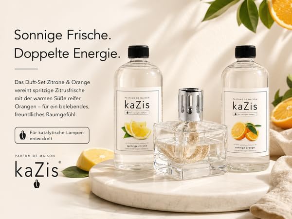 KAZIS® I Duft-Set Spritzige Zitrone + Aromatische Orange I 2 x 1 Liter I Für Alle Katalytischen Lamp