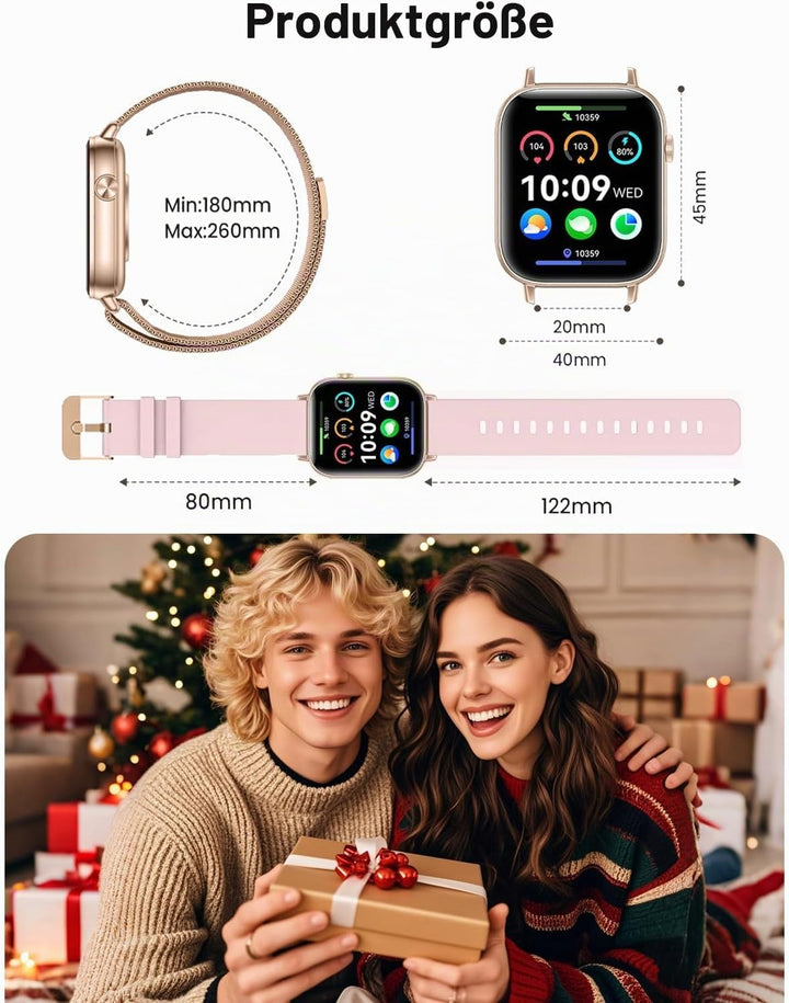 Smartwatch Damen, 1.83 Zoll HD-Display Smart Watch mit Telefonfunktion, 100+ Sportmodi Fitness Track