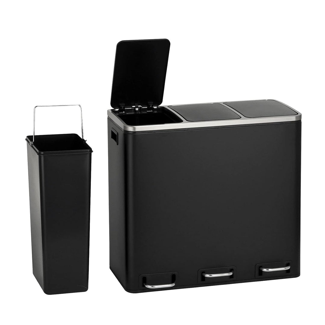 SVITA TM3X18 Treteimer 54 Liter Abfalleimer Mülleimer Design Silber Mülltrennung Papierkorb Küchen-O