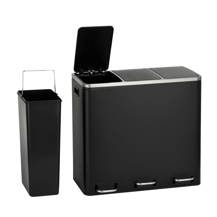 SVITA TM3X18 Treteimer 54 Liter Abfalleimer Mülleimer Design Silber Mülltrennung Papierkorb Küchen-O