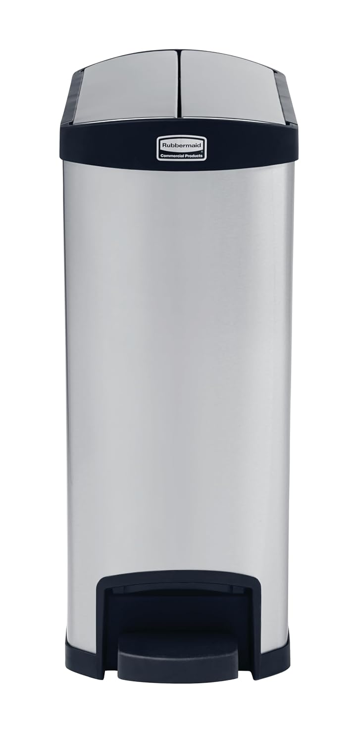 Rubbermaid Commercial Products Slim Jim 1901993 50 Litre End Step Step-On Stainless Steel Wastebaske