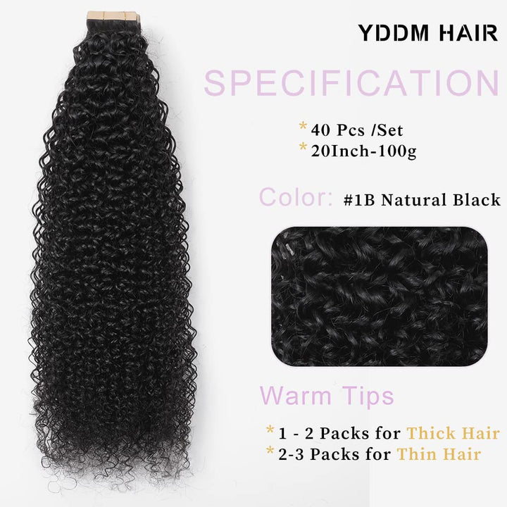 YDDM 20 Zoll Tape Extensions Echthaar 40 StüCk 100g Schwarz Kinky Curly Tape In HaarverläNgerung Ech