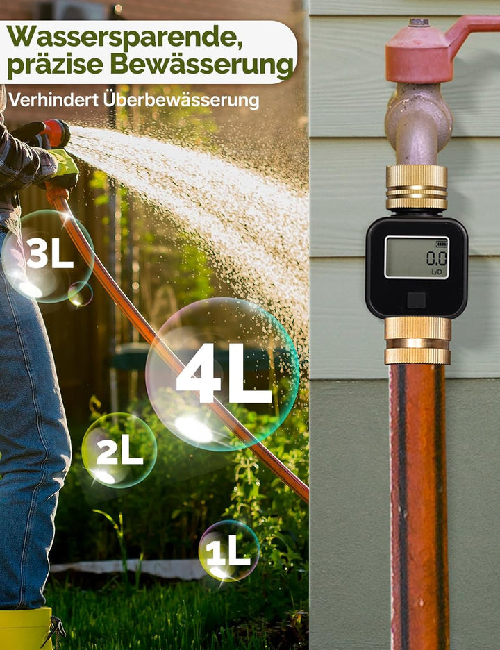 MOES Wasserzähler,Praktischer Wasseruhr für Garten,4 Modi zur Kontrolle des Wasserverbrauchs,Wasserm