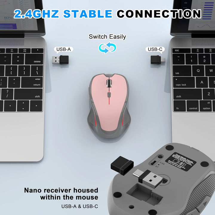 Azmall Ergonomische Maus Kabellos für Laptop/PC/MacBook/iPad, 2.4GHz & Bluetooth Büro Stumme Funkmau