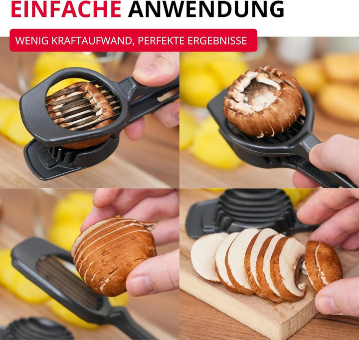 Westmark Obst- & Pilzschneider Champion Black Edition – Präziser Scheibenschneider für Champignons,