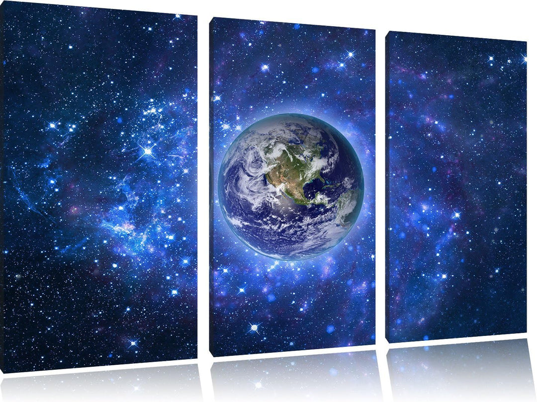 Pixxprint Planet Erde im Weltraum als Leinwandbild | Grösse: 3 Teilig (120x80) | Wandbild| Kunstdruc