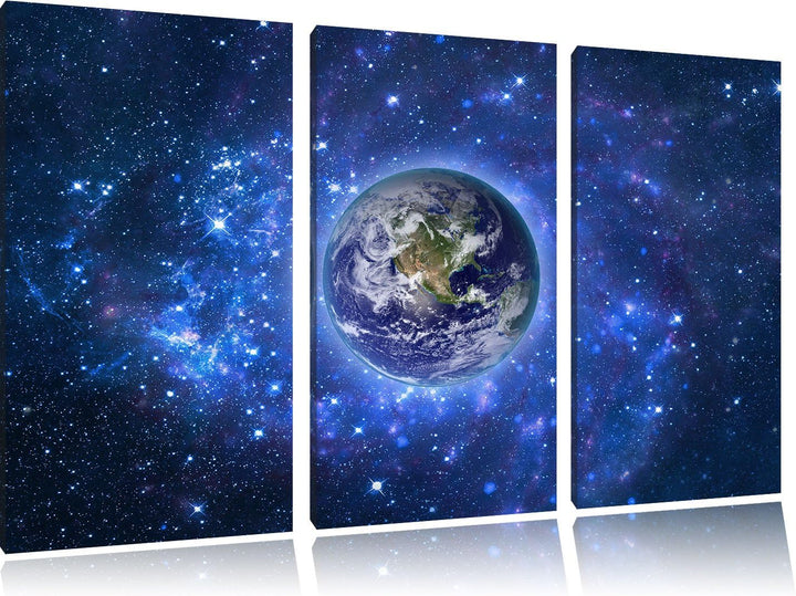 Pixxprint Planet Erde im Weltraum als Leinwandbild | Grösse: 3 Teilig (120x80) | Wandbild| Kunstdruc