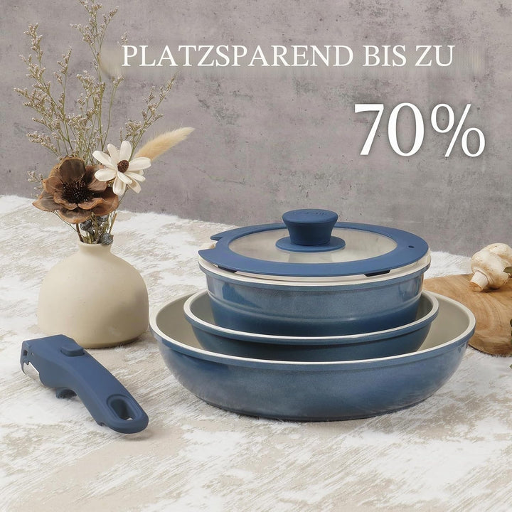 Keramik Topfsets Pfannenset 8 Teilig mit Abnehmbaren Griffen induktionsgeeignet mit Bratpfannen ofen