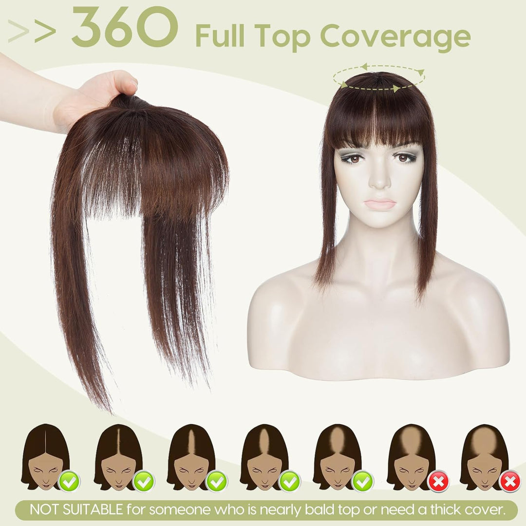 S-noilite Echthaar Hair Topper für Frauen mit Pony Haarteile für Dünnes Haar Echtes Menschliches Haa