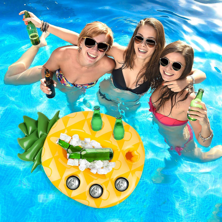 dellyy Pineapple Aufblasbare Getränkehalter, Pool 2in1 Getränke und Snackhalter, Aufblasbarer Geträn