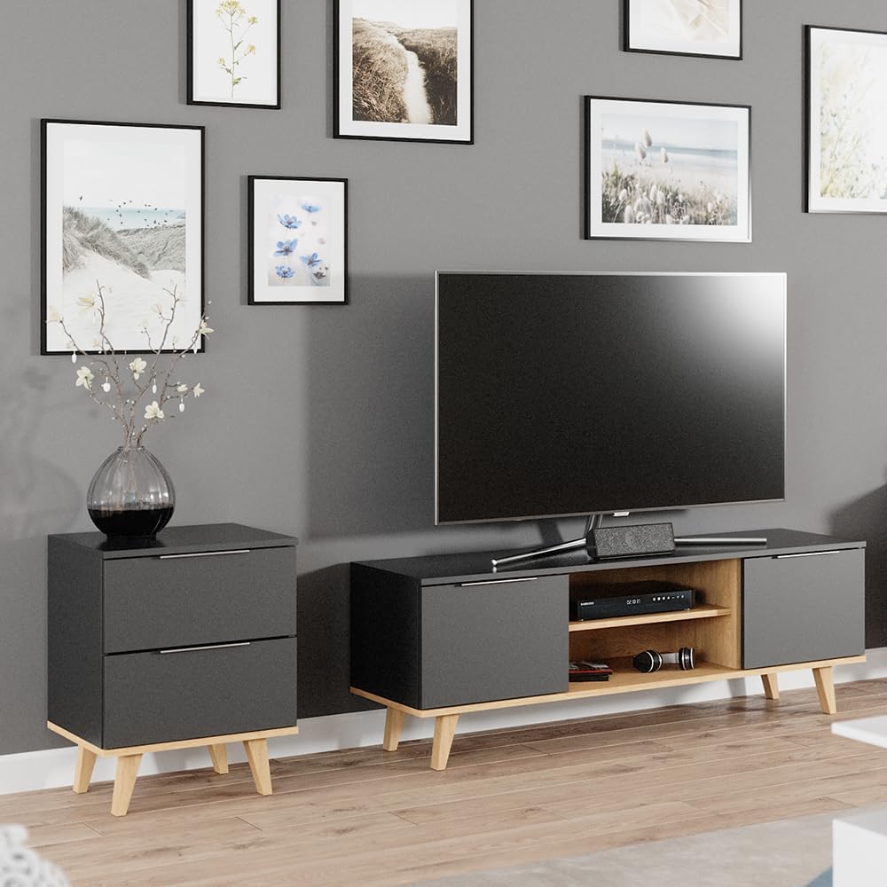Vicco Sideboard Neptune, Anthrazit/Buche, 46 x 61 cm Klein, Klein