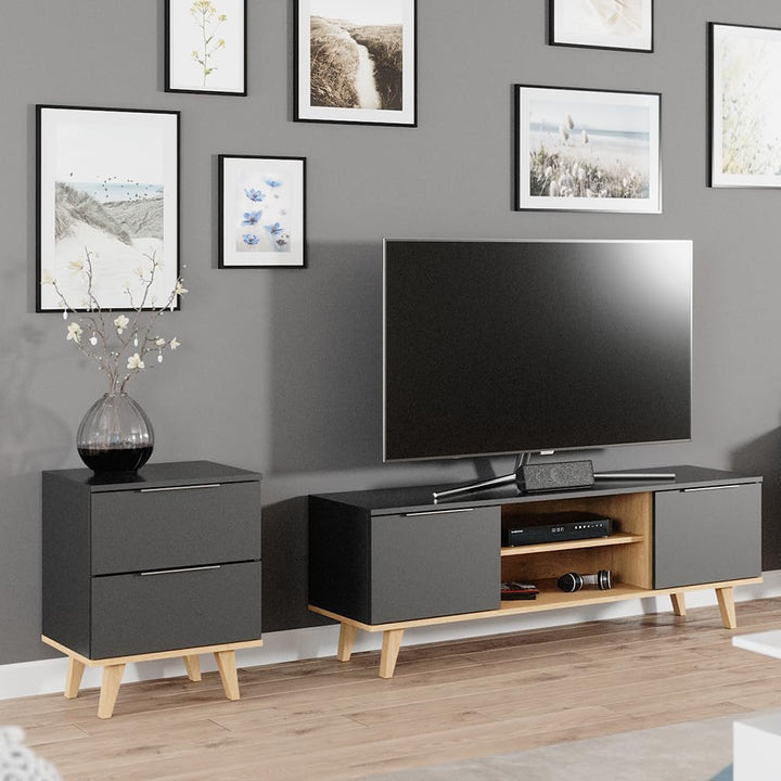 Vicco Sideboard Neptune, Anthrazit/Buche, 46 x 61 cm Klein, Klein