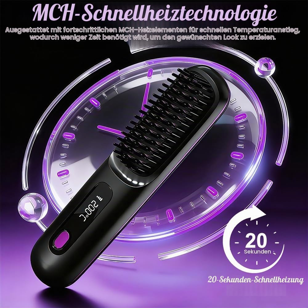 Glättbürste Kabellos, Wiederaufladbar Haarbürste Elektrisch, Tragbare Stylingbürste für Kurze Haare