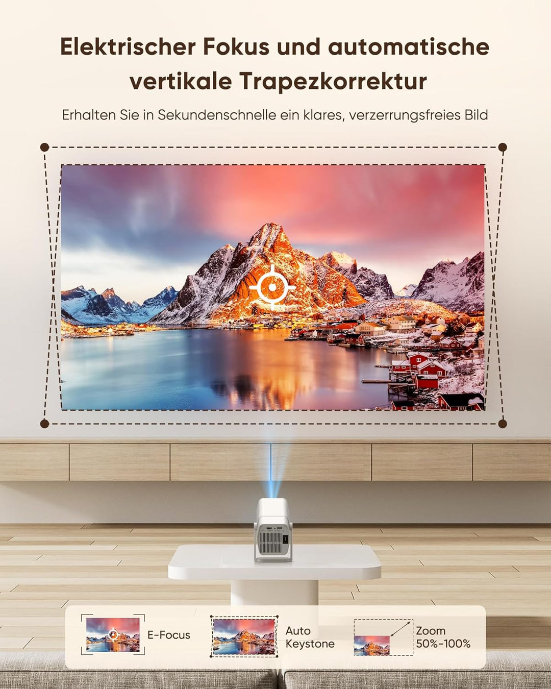 Mini Beamer Kompatibel mit Netflix 1080P Full HD, Integrierte Apps, WiFi & Bluetooth, Elektrischer F