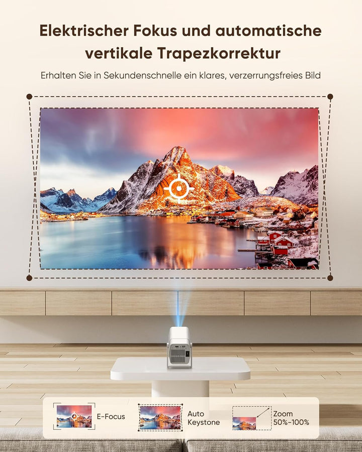 Mini Beamer Kompatibel mit Netflix 1080P Full HD, Integrierte Apps, WiFi & Bluetooth, Elektrischer F