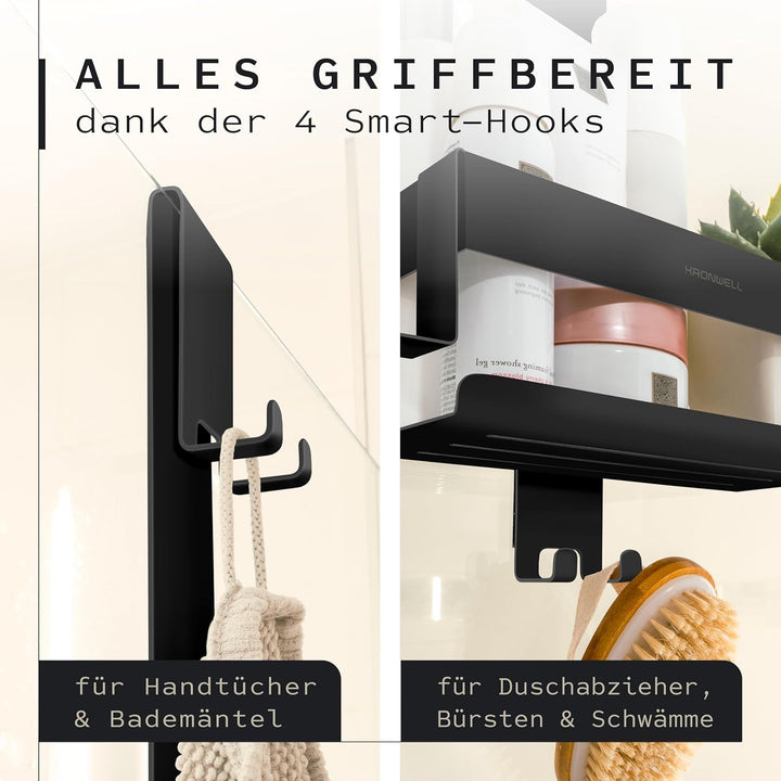 Duschablage zum Hängen - rostfrei + 2 zusätzliche Haken - Duschregal zum Hängen - Duschkorb hängend