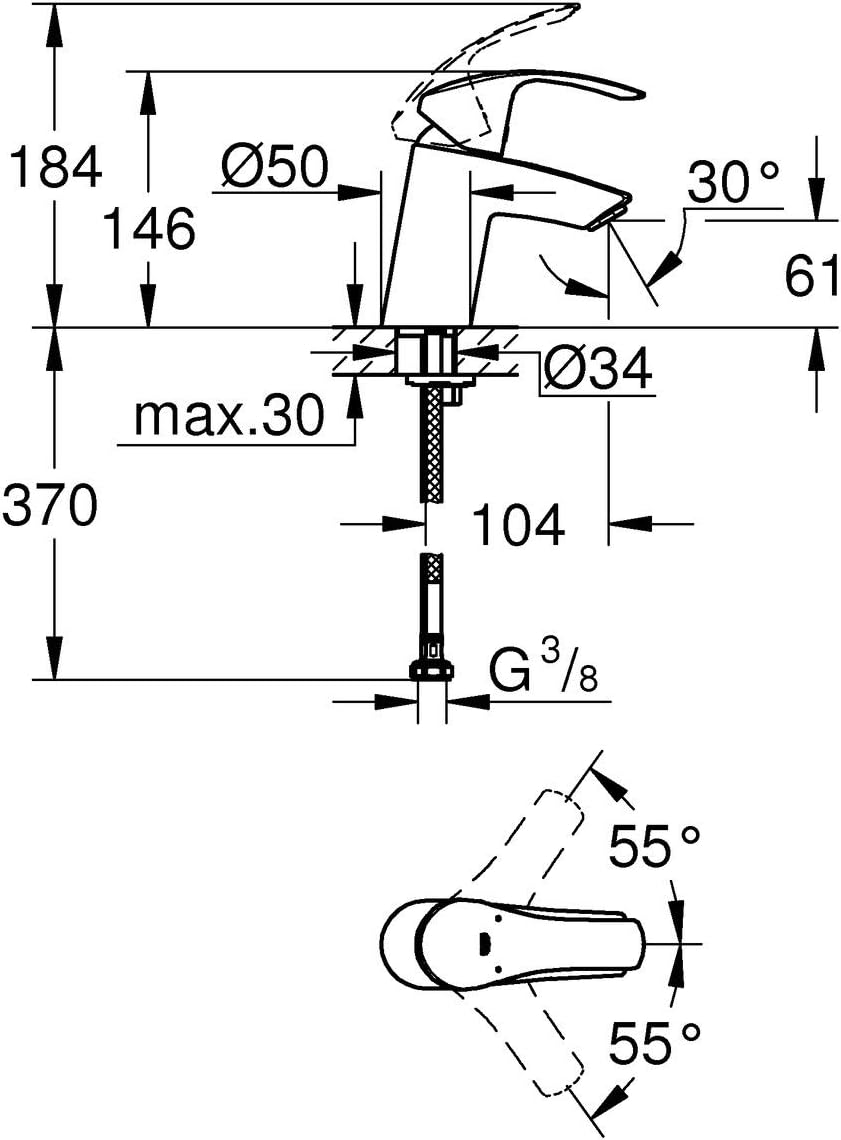 GROHE Eurosmart - Einhand-Waschtischarmatur (Einlochmontage, S-Size, Einlochmontage), chrom, 3246700