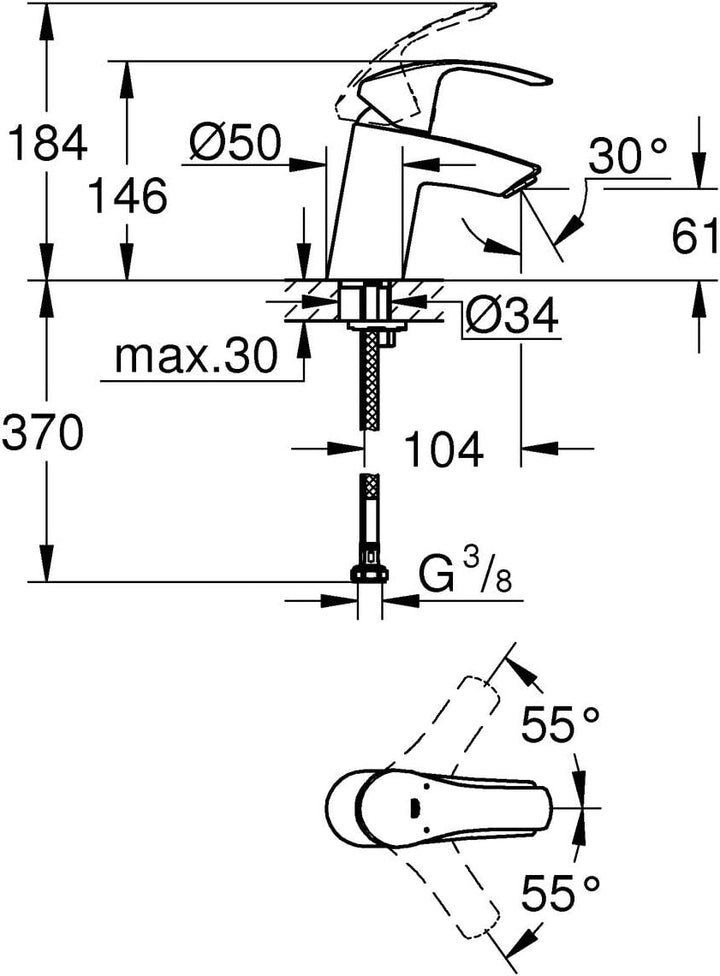 GROHE Eurosmart - Einhand-Waschtischarmatur (Einlochmontage, S-Size, Einlochmontage), chrom, 3246700