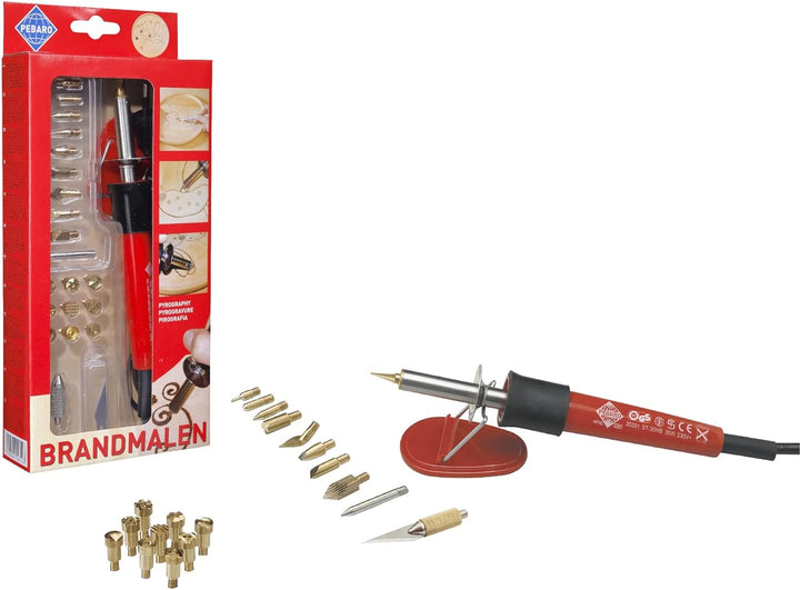 Pebaro 0261 Brandmal Set, Brandkolben, 9 Brennstempel, 9 Brennspitzen, Lötspitze, Styropormesser, Br