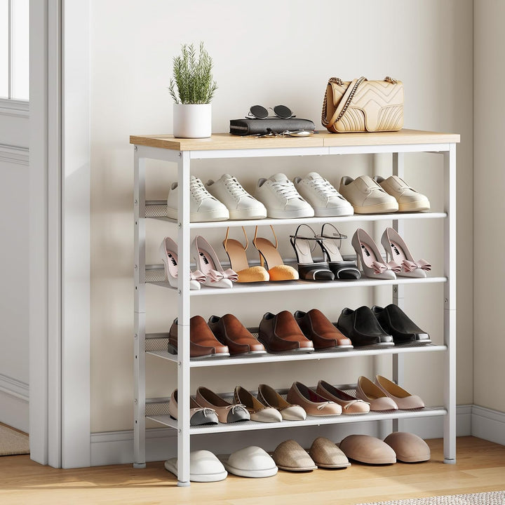 HOOBRO Schuhregal, 5-stöckiges Schuhablage, Schuhschrank, verstellbares Metallgitterregal, Geräumige