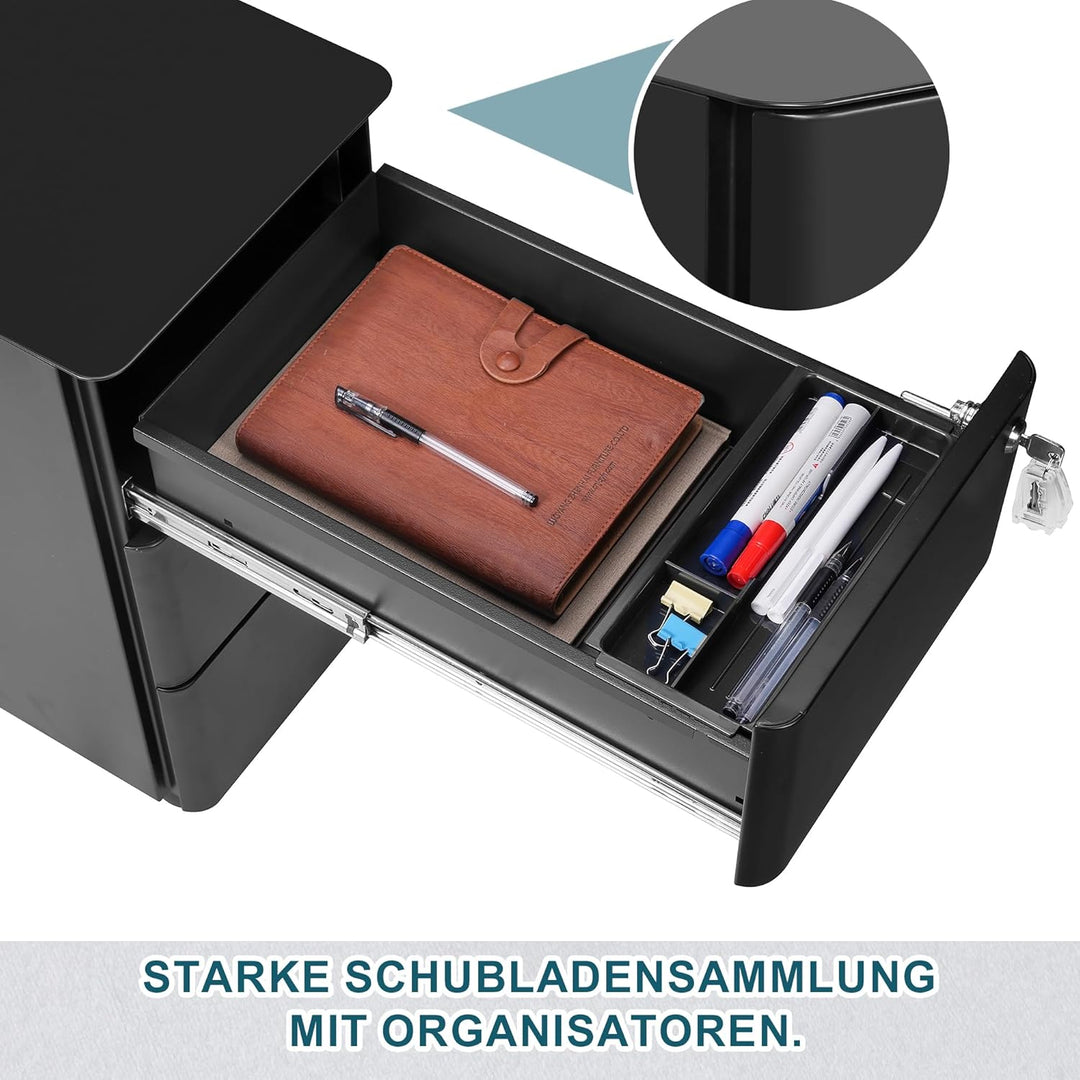 Aktenschrank mit 3 Schubladen und Schloss, Schwarz, OFC332B01, Schwarz 53,7cm H*30,0 cm W-3 Schublad