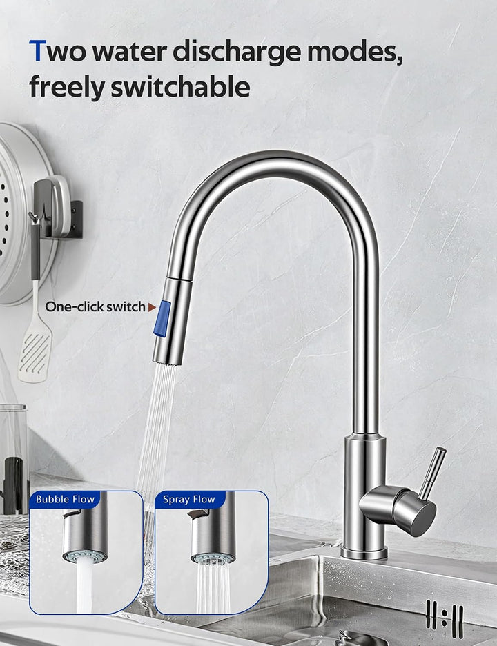 Wasserhahn Küche Ausziehbar, Hochdruck Küchenarmatur mit Brause 2 Modi (Belüfteter Strahl &amp; Brausest