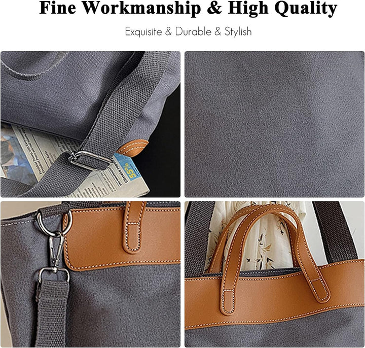 FANDARE Leichte Handtaschen Leinwand gross Schultertasche Damen Umhängetasche für 12.9 Zoll Laptopta
