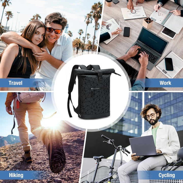Rolltop Rucksack Wasserdicht für Damen & Herren, Grosser Laptop Rucksack mit Computerfach für 17 Zol