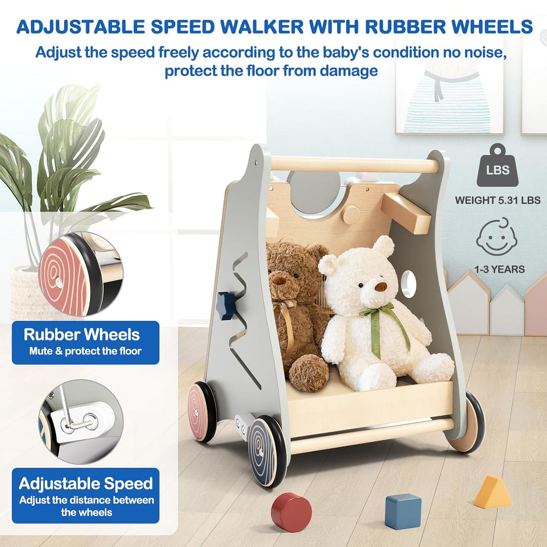 2 in 1 Multifunktional Lauflernwagen Holz Baby Lauflernhilfe ab 1 Jahr, Baby Walker Schiebewagen mit
