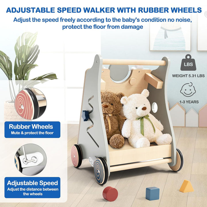2 in 1 Multifunktional Lauflernwagen Holz Baby Lauflernhilfe ab 1 Jahr, Baby Walker Schiebewagen mit