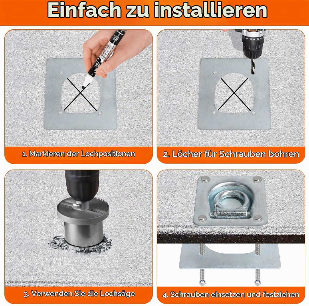 6pcs Zurrösen für Anhänger mit Gegenplatte &amp; Schrauben, Zurrmulden Anhänger Ösen Verzinkte Verzurrös
