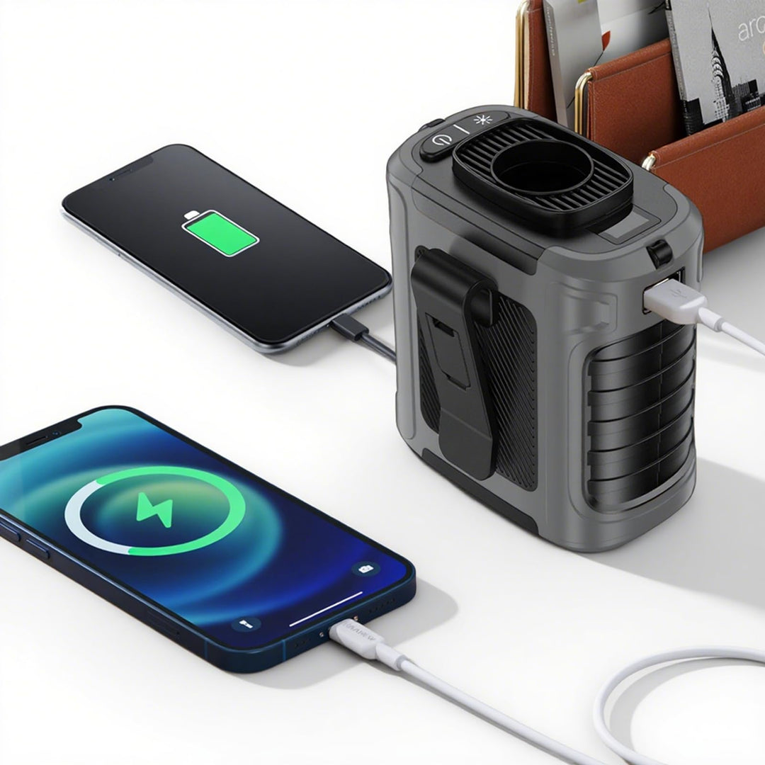 Tragbarer Ventilator mit LED-Display, 5 Geschwindigkeitsstufen + Rotes/grünes Licht, 10000-mAh-Power