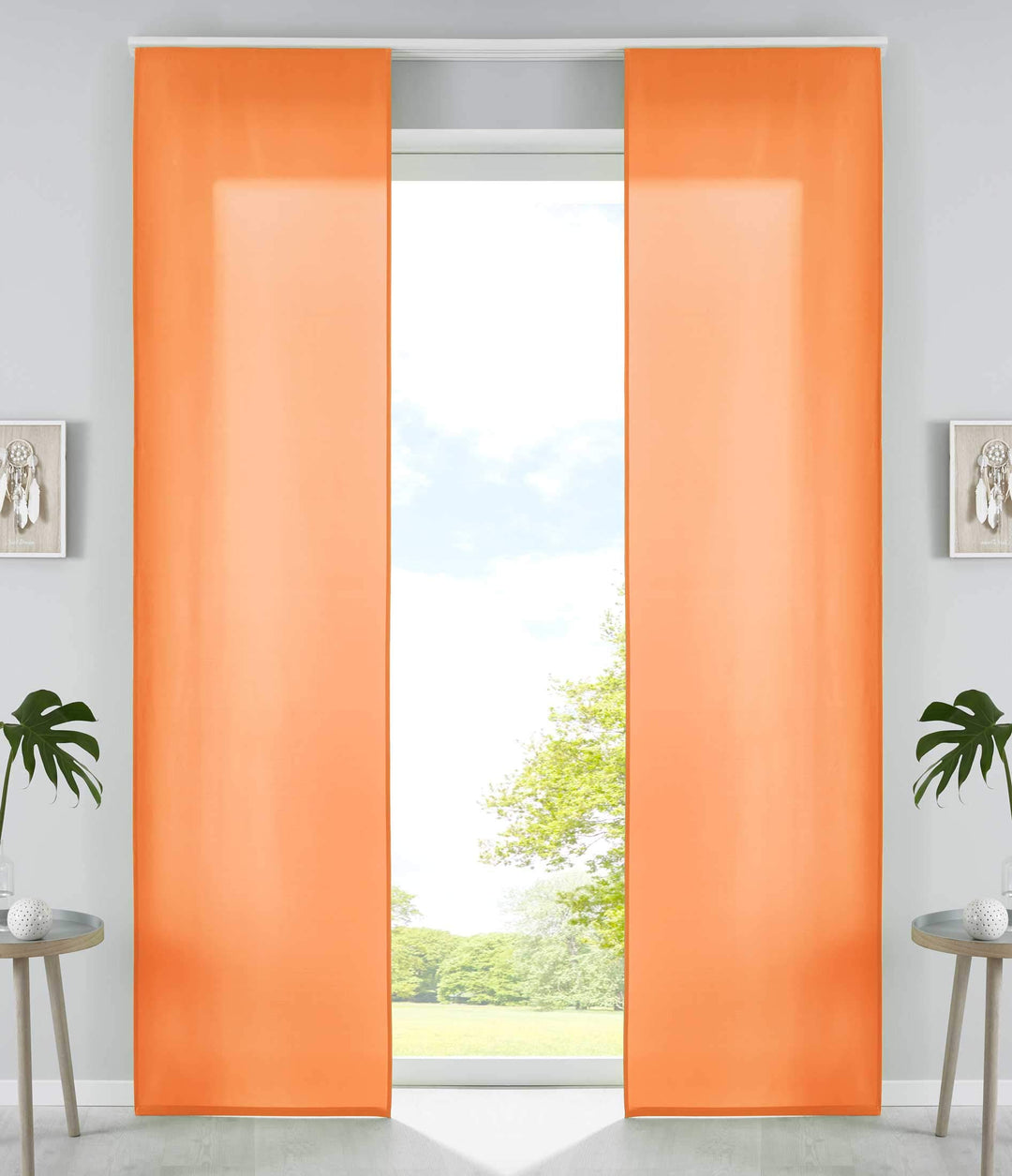 2er Set Schiebegardinen Flächenvorhänge Mikrofaser Vorhang Gardine Schiebe HxB 245x60 cm Orange Matt