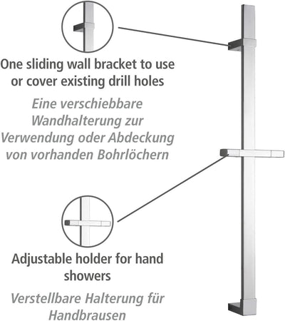 WENKO Duschstange Design, Brausestange für die Dusche in eckigem Design für einen edlen Look, aus ro