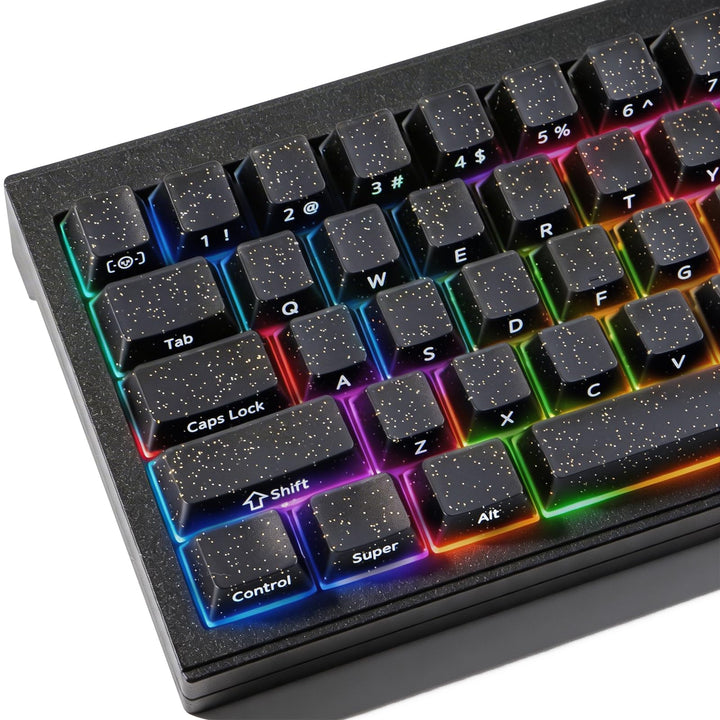 JakeTsai Velvet Crystal Jelly Black Keycaps, 126 Keys Double Shot Translucent PC Keycaps Dye-Sub Che