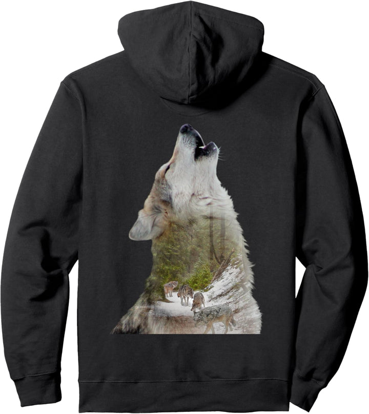 Design Wolf Head And Wolves In The Forest Pullover Hoodie
