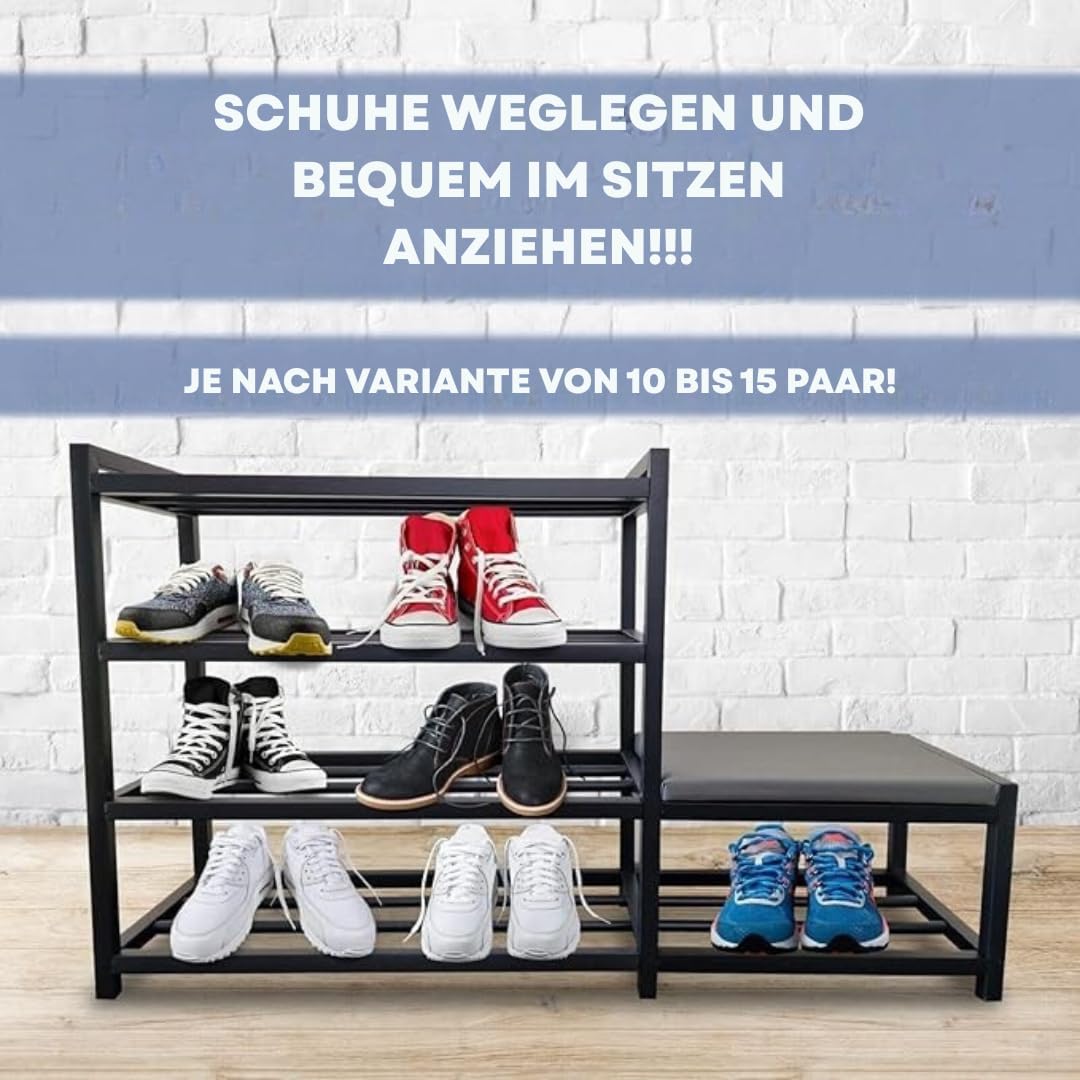Maka Schuhregal Platzsparend, Schuhregal Mit Sitzbank Metall Schwarz, Shoe Rack Outdoor Wetterfest,