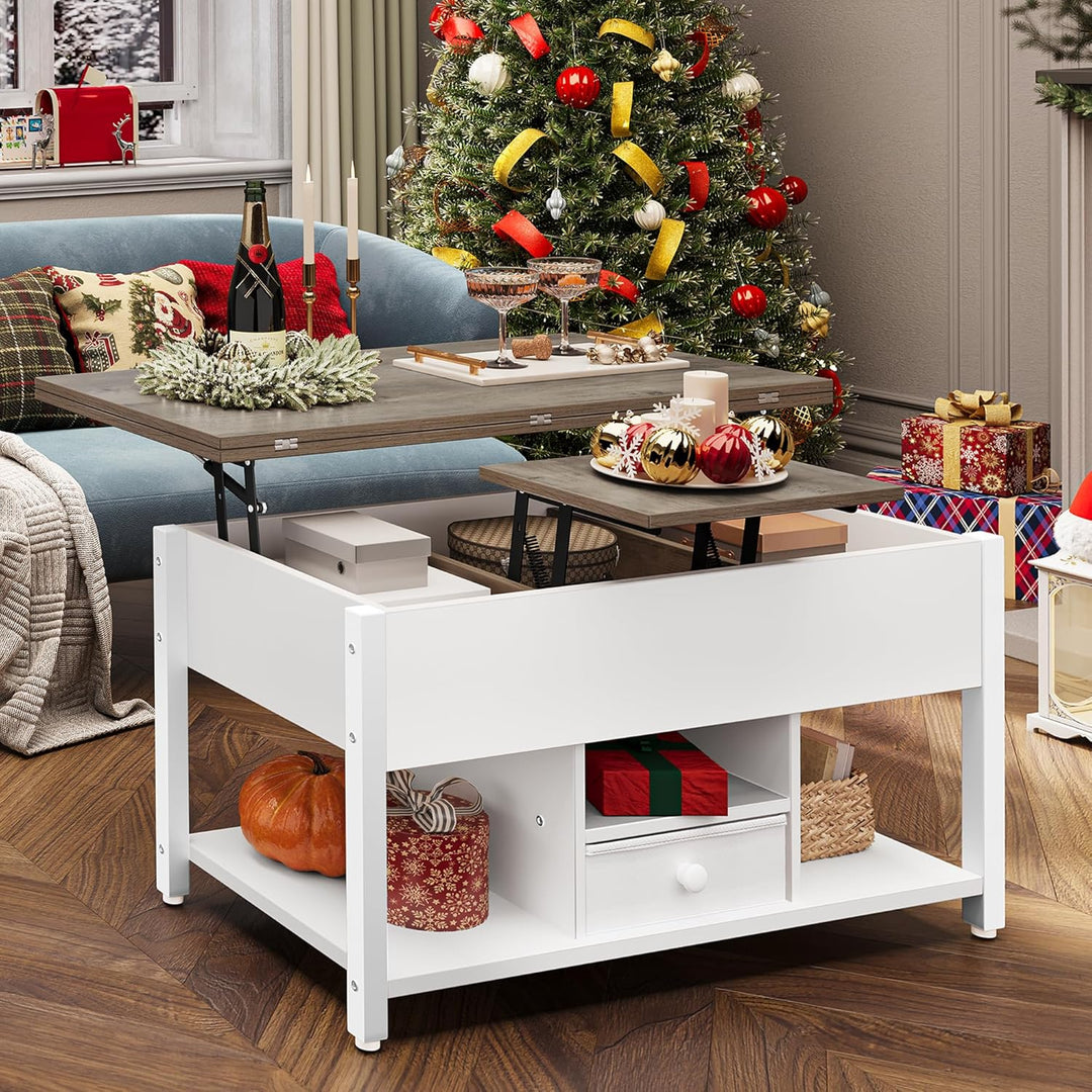 YITAHOME Couchtisch mit Anhebbarer Platte und Schubladen, 4-in-1-Multifunktions-Couchtisch mit Staur