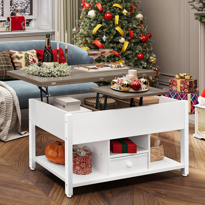 YITAHOME Couchtisch mit Anhebbarer Platte und Schubladen, 4-in-1-Multifunktions-Couchtisch mit Staur