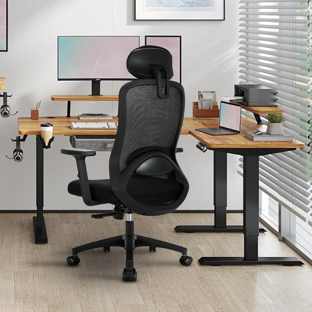 Milacyee Bürostuhl, Bürostuhl Ergonomisch, Schreibtischstuhl mit Kopfstütze, Armlehnen, Lendenwirbel