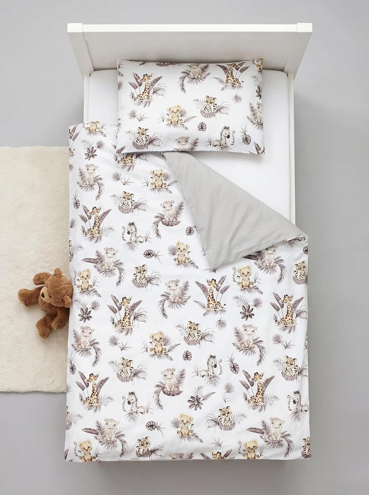 TupTam Kinder Bettwäsche Gemustert 2-Teilig Wendebettwäsche, Farbe: Beige Löwe Blätter/Beige, Grösse