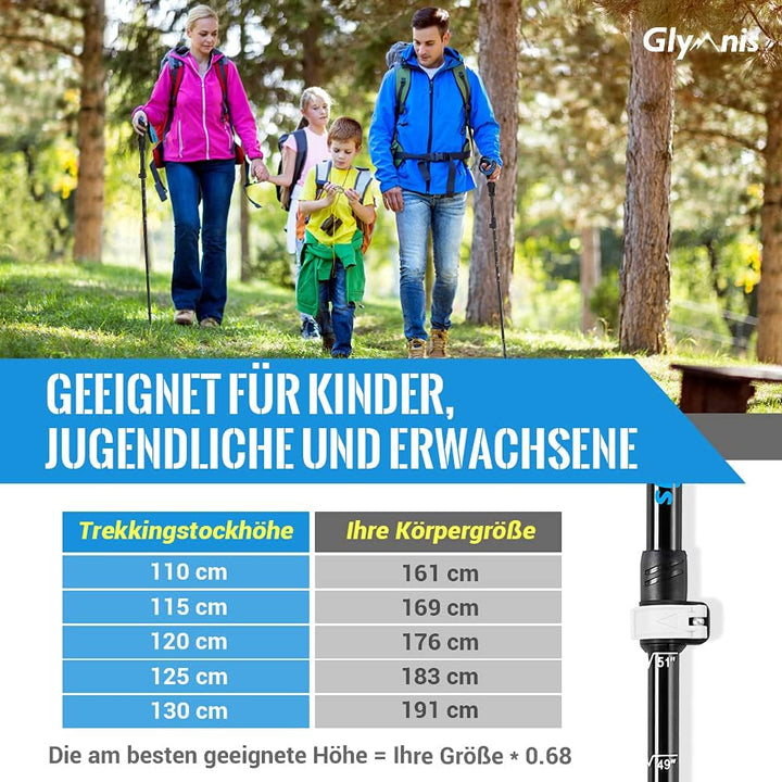 Glymnis Wanderstöcke Trekkingstöcke Walking Stöcke 7075 Aluminium Wanderstock verstellbar 110-130cm