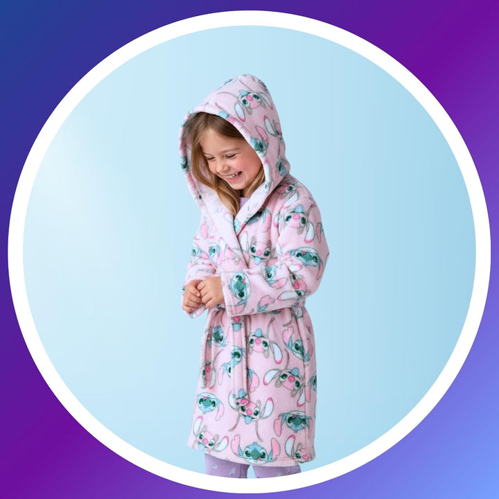 Disney Stitch und Angel Bademantel Mädchen, Hausmantel Loungewear Weicher Fleece Morgenmantel, Gröss