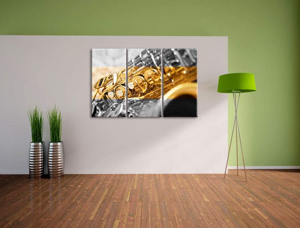 Pixxprint schimmerndes Saxophon als Leinwandbild | Grösse: 3 Teilig (120x80) | Wandbild| Kunstdruck