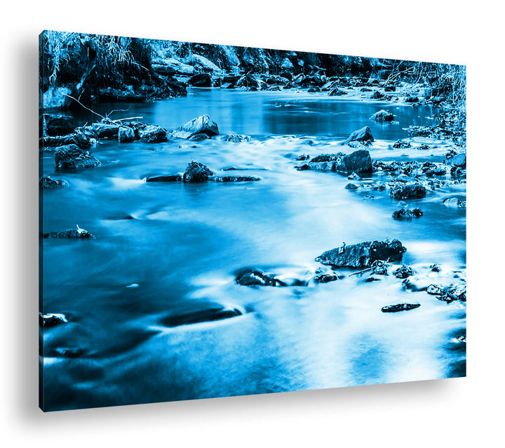 deyoli Traumhafter Bach im Licht Format: 80x60 Effekt: Monocrome Blau als Leinwandbild, Motiv fertig