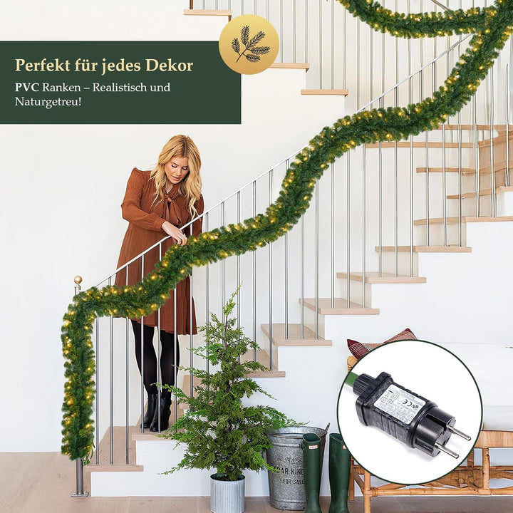 SALCAR Weihnachtsgirlande 5m mit 200 LED Beleuchtung, 31V, Künstliche Tannengirlande für Weihnachten